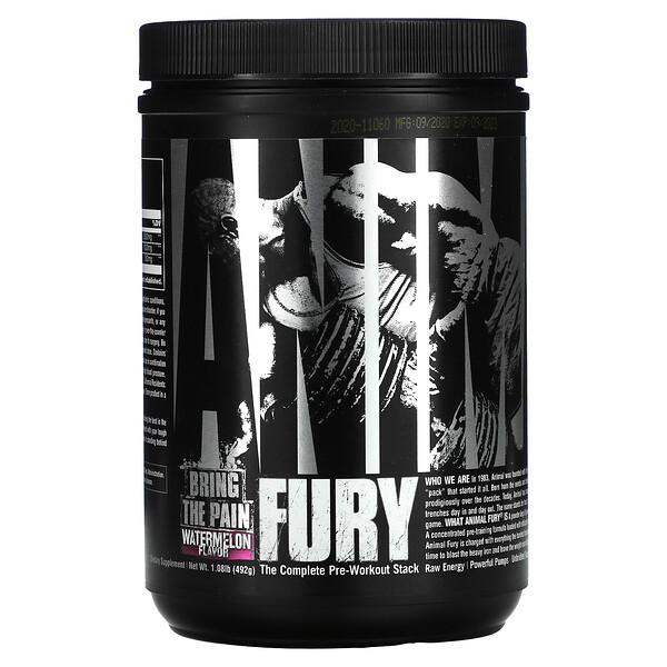 Animal Fury, The Complete Pre-Workout Stack, Lemonade, 501gr, 492g