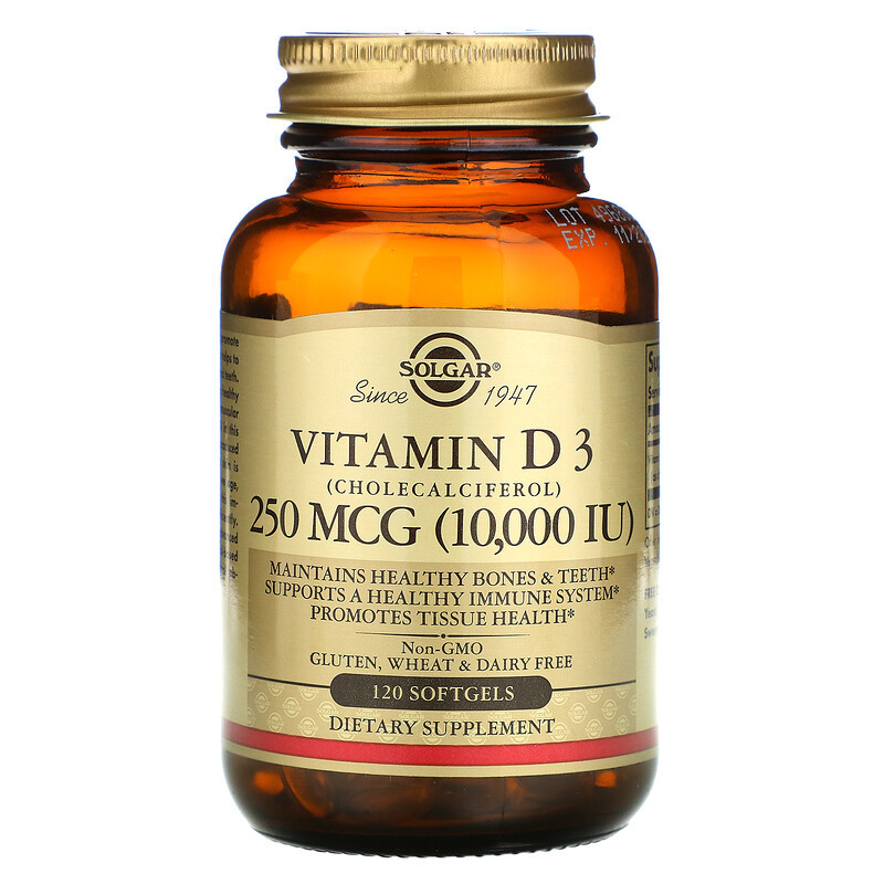 Solgar, Vitamin D3, 250 mkg (10000 IU), 120 dona